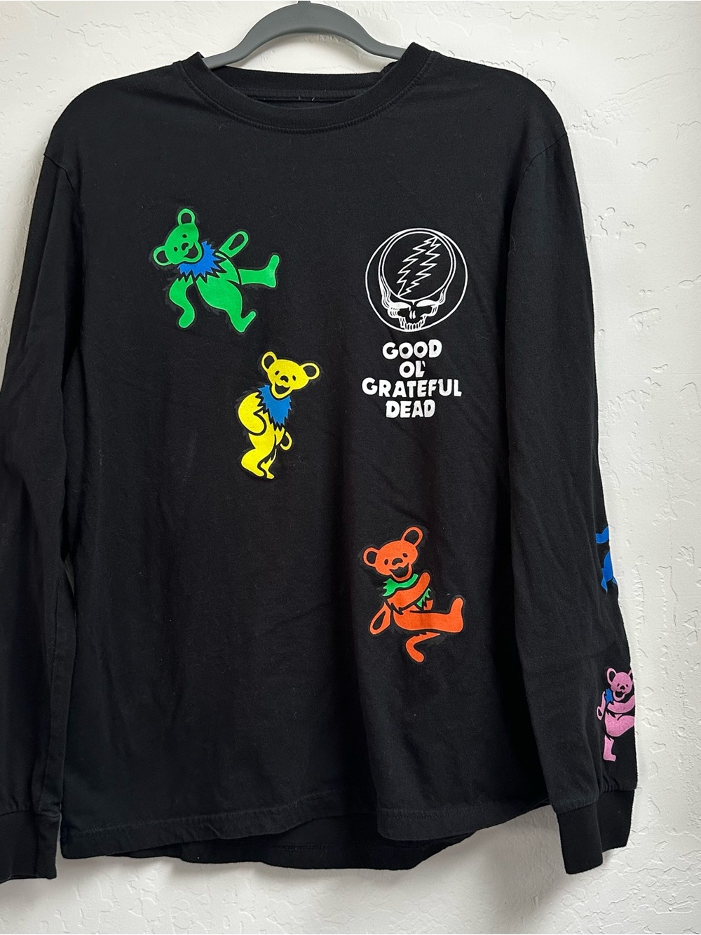 Grateful Dead Black Long Sleeve Tee with Neon Dancing Bears